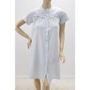 Vintage Snowdon Peignoir House Coat robe Light Blue Nylon Lace Trim Small
